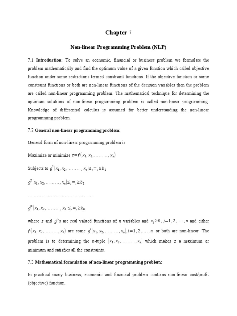 Chapter-: Non-Linear Programming Problem (NLP) | PDF | Nonlinear ...
