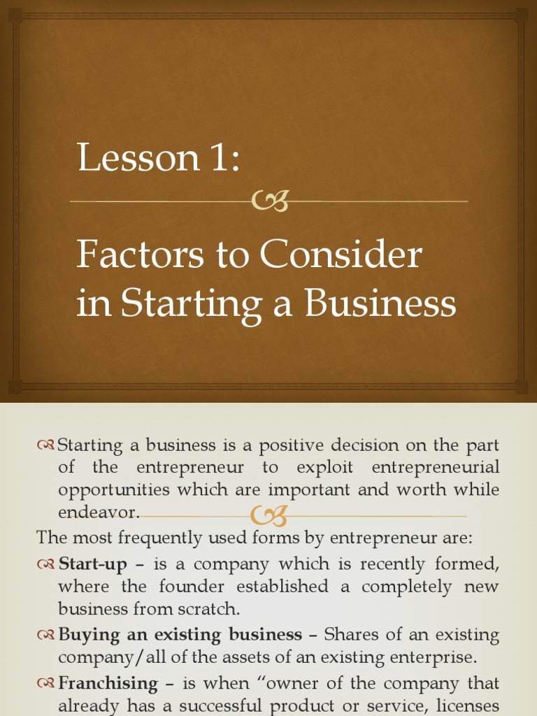 Factors To Consider in Starting A Business | PDF | Entrepreneurship ...