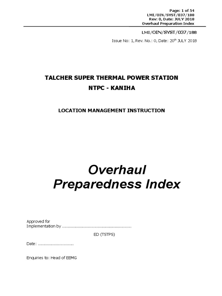 Overhaul Preparedness Index Guide | PDF | Business
