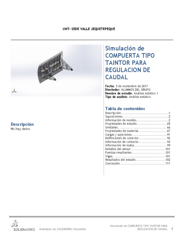 Simulación de Compuerta Taintor en SolidWorks | PDF | Mecanica clasica ...