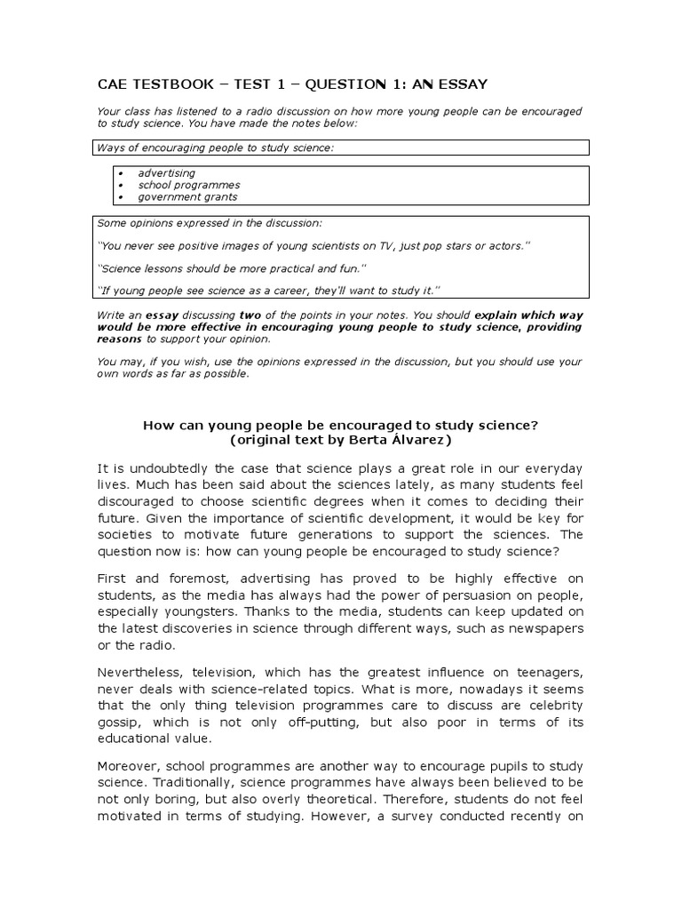 Cae Testbook - Test 1 - Question 1: An Essay | PDF | Science ...