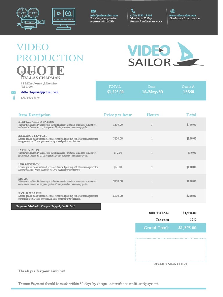 Video Production Quote Template | PDF | Financial Technology | Finance ...