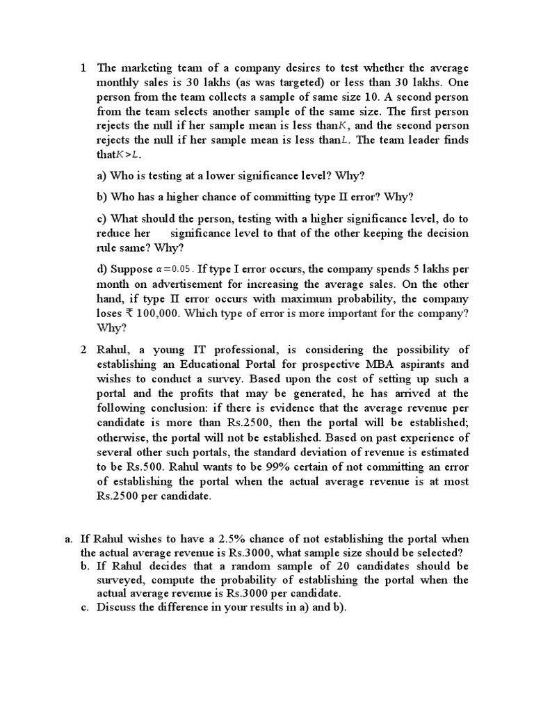 Significance Levels and Type Errors Analysis | PDF | Statistical ...