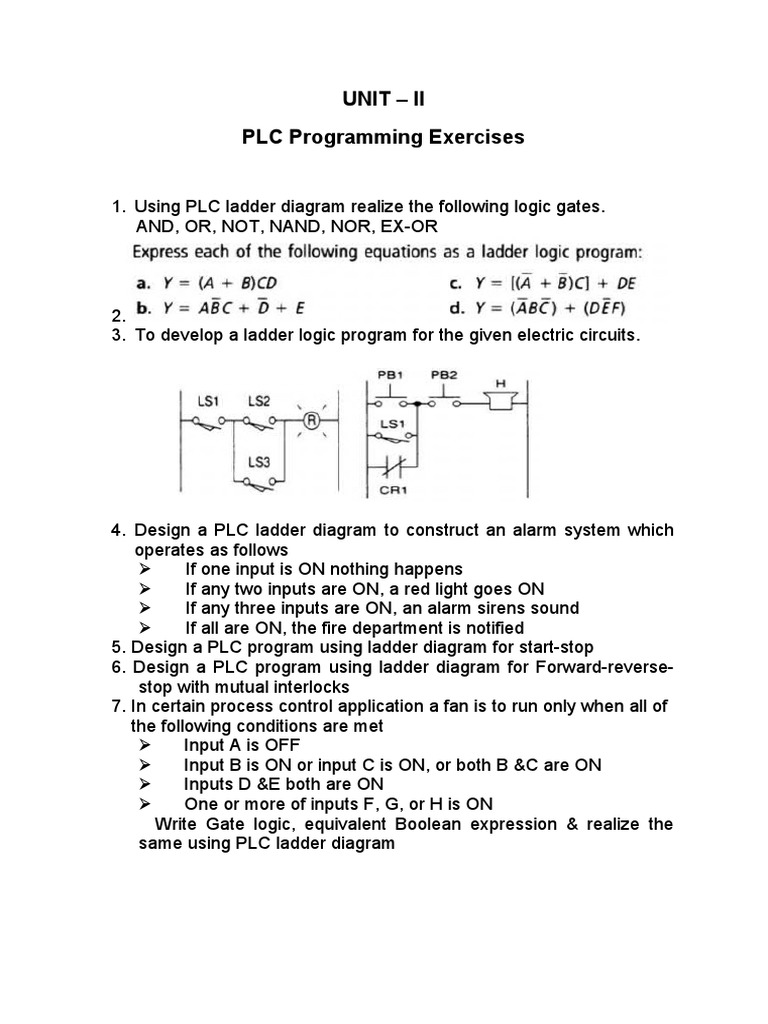 PLC Programming Exercises for Logic Gates, Timers, Counters | PDF ...