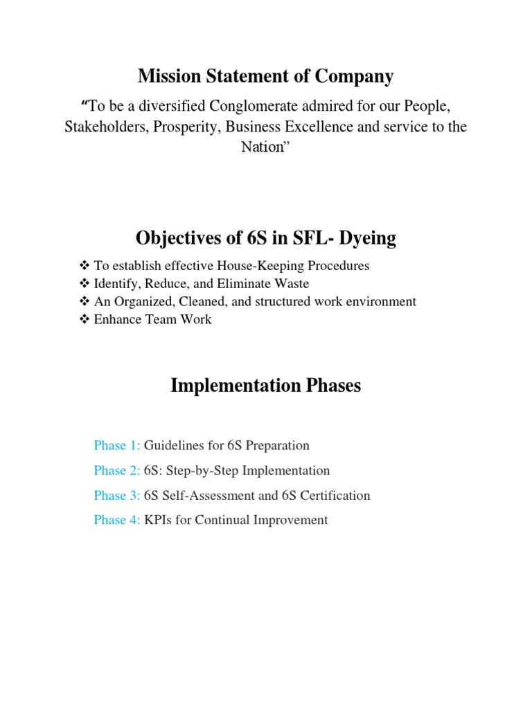 Objective of 6S and Implementation Plan PDF | PDF | Business | Self ...