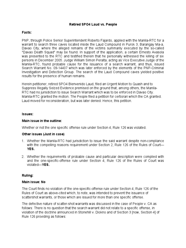 SPO4 Laud's Search Warrant Case | PDF | Search Warrant | Probable Cause