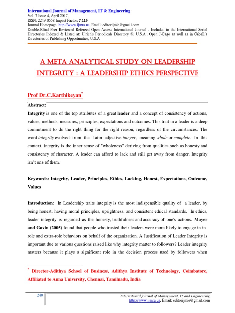 A Meta Analytical Study On Leadership in PDF | PDF | Integrity | Reasoning