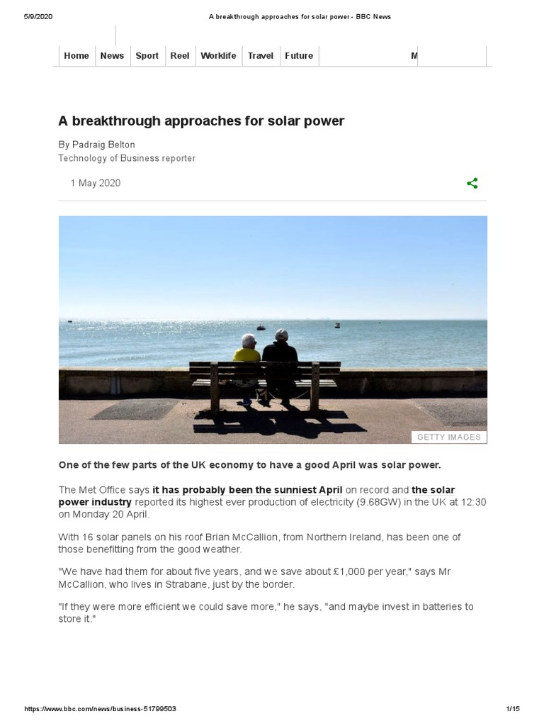 A Breakthrough Approaches For Solar Power - BBC News | PDF | Solar ...