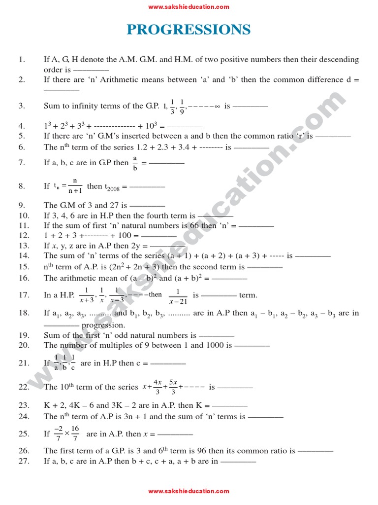 Arithmetic and Geometric Progressions Guide | PDF | Numbers | Teaching ...