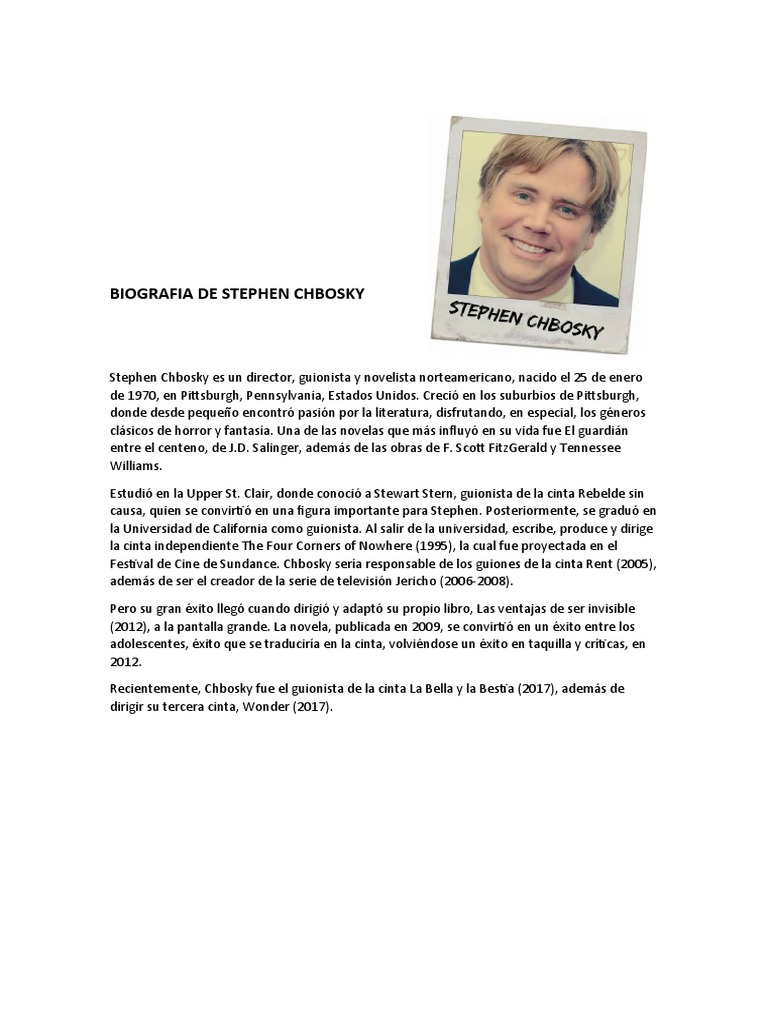 Biografía Stephen Chbosky | PDF