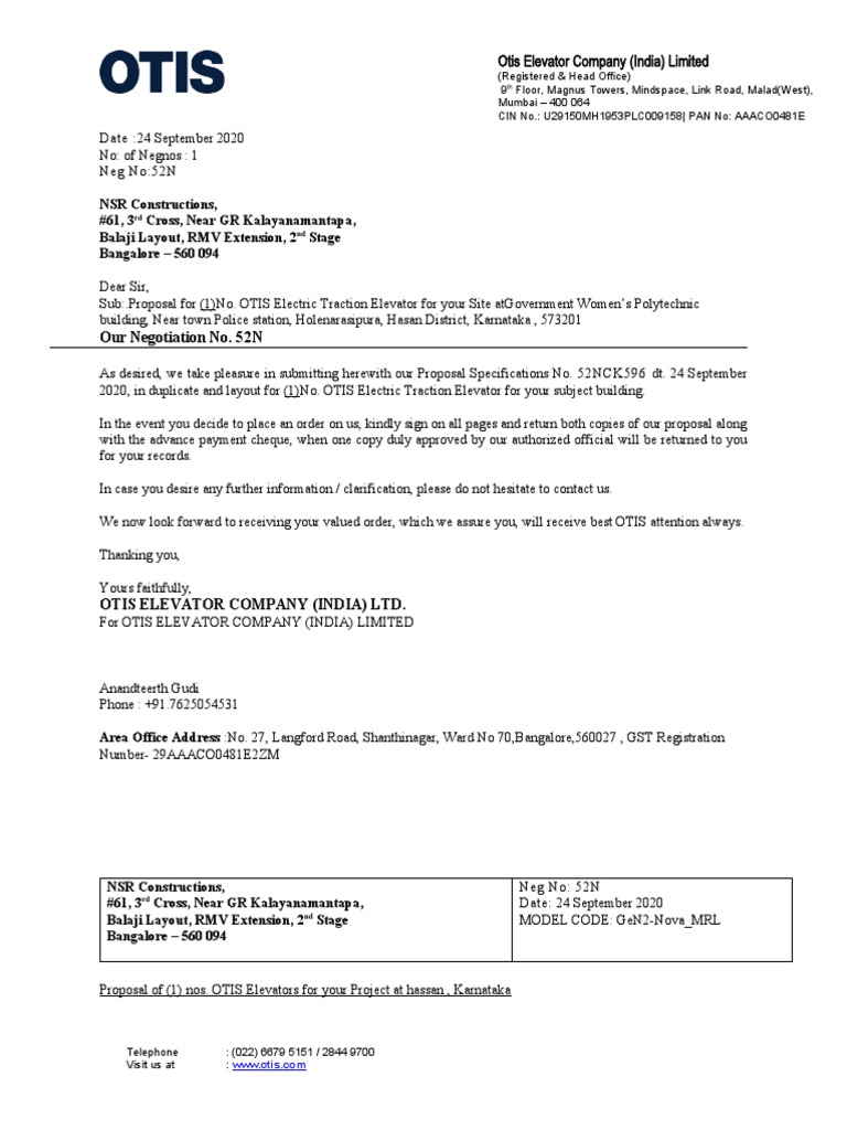 Our Negotiation No. 52N Otis Elevator Company (India) Limited PDF