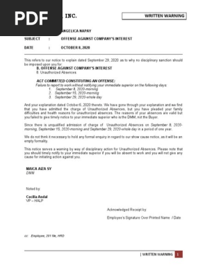 WRITTEN WARNING-Uno Merch Napay 100820