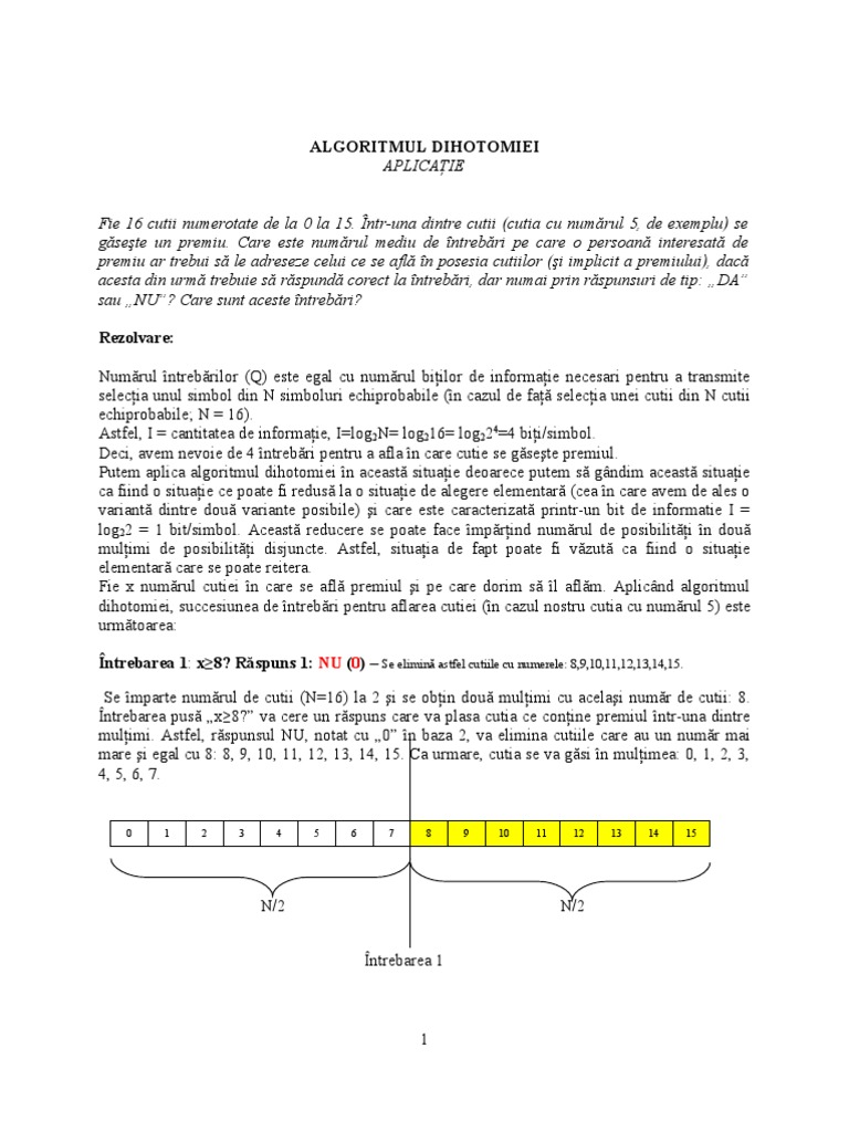 Algoritmul Dihotomiei - Aplicatie | PDF