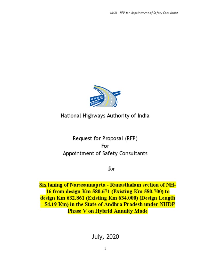 RFP for Safety Consultant: NH-16 Project | PDF | Request For Proposal ...
