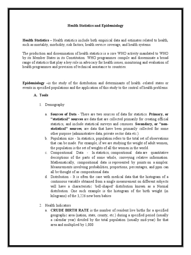 Health Statistics and Epidemiology PDF Statistics Epidemiology