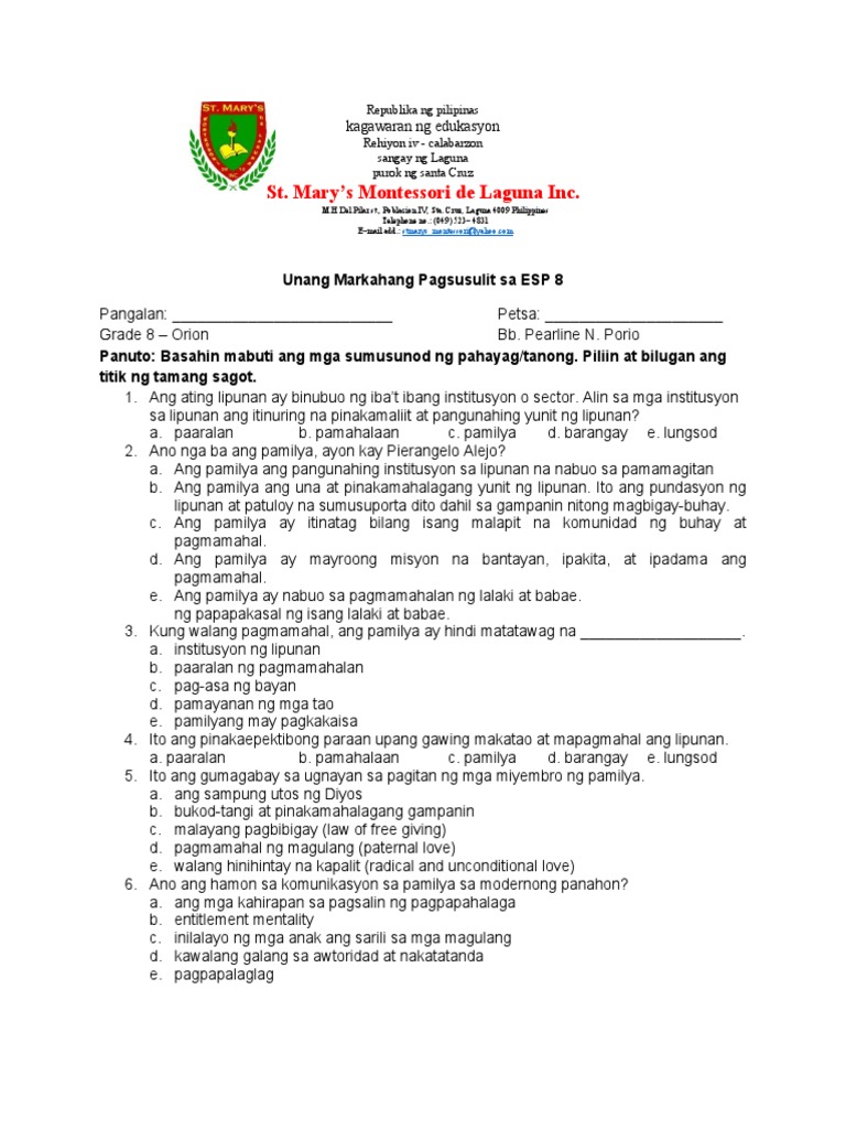 Grade 8 ESP | PDF