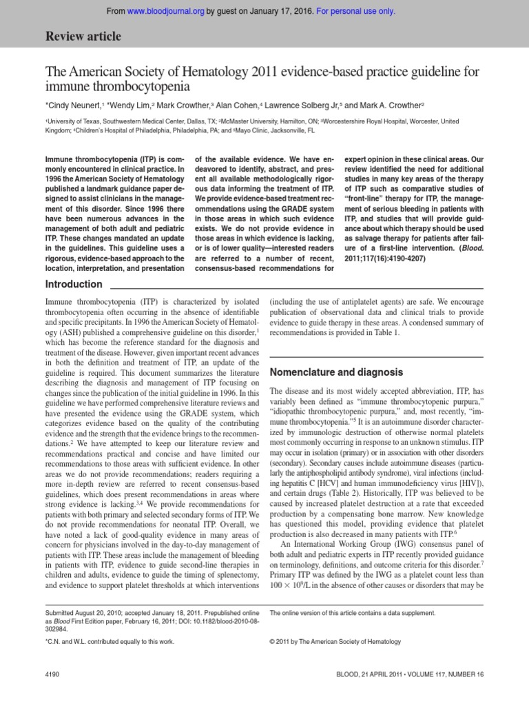 ASH Guidelines For ITP | PDF | Bleeding | Hepatitis C