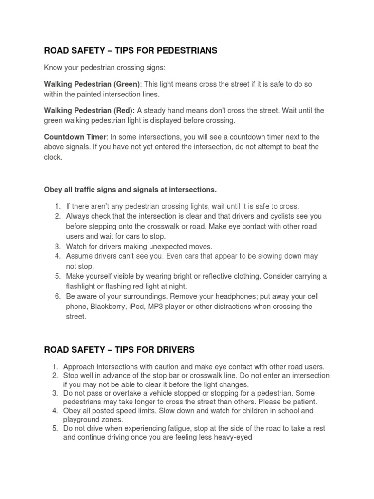 Road Safety - Tips For Pedestrians: Walking Pedestrian (Green) | PDF