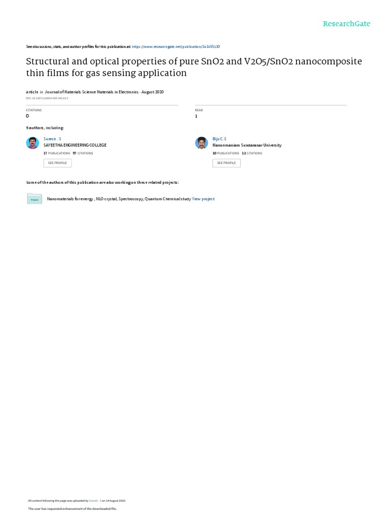 Structural and Optical Properties of Pure Sno2 and V2O5/Sno2 ...