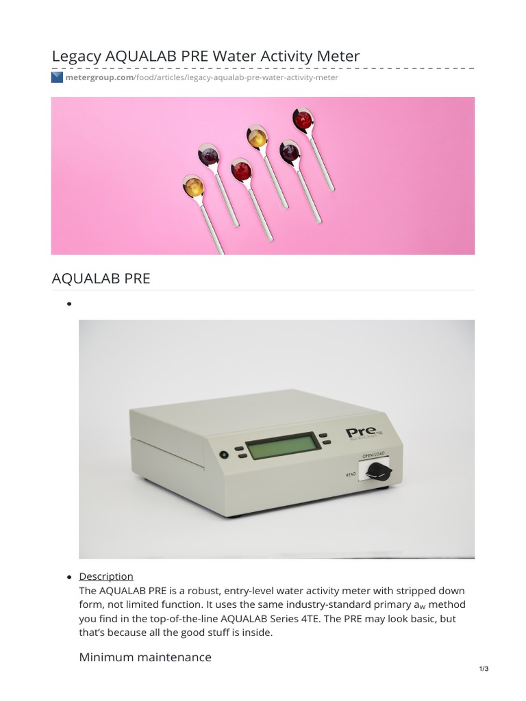 Legacy AQUALAB PRE Water Activity Meter PDF Water Applied And