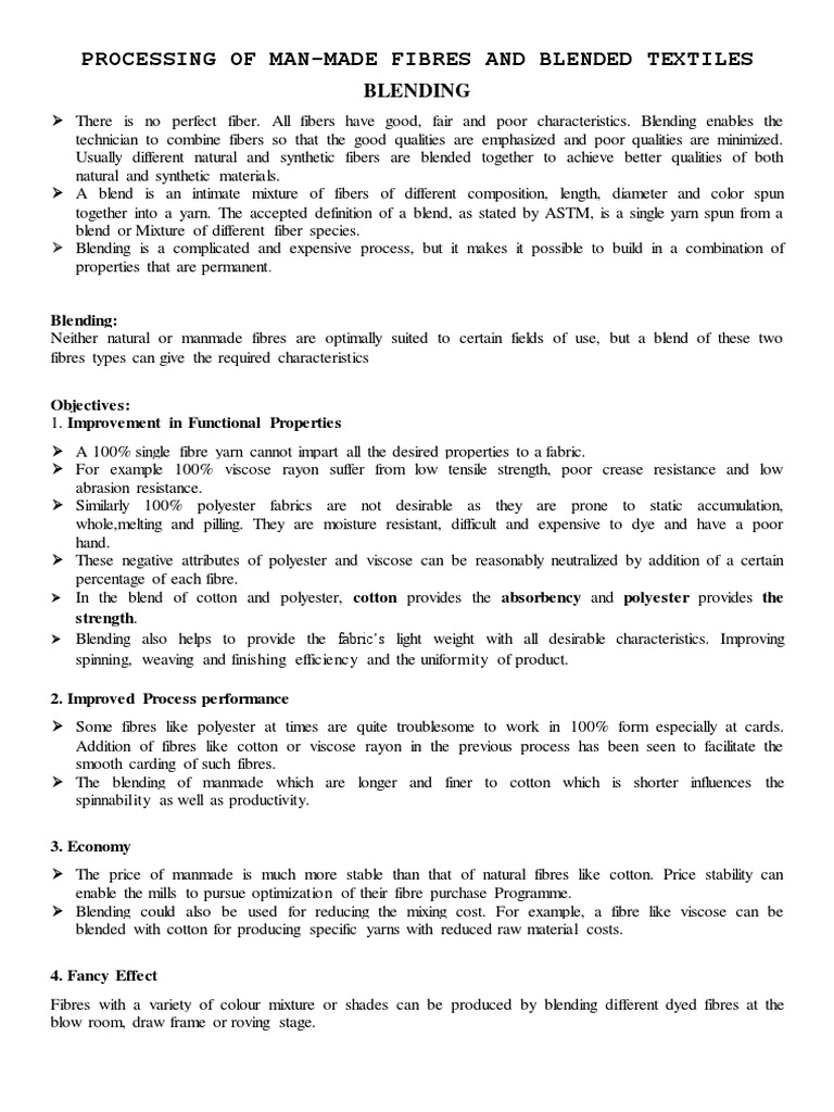 Processing of ManMade Fibres and Blended Textiles Blending PDF