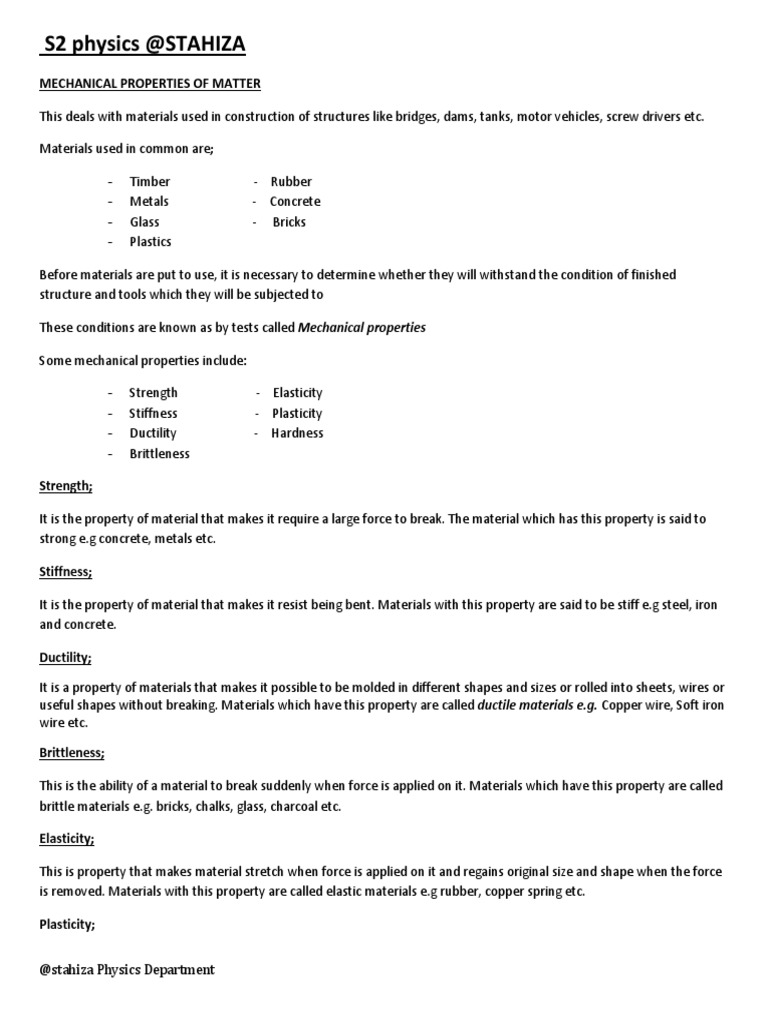 S2 Physics 1 Pressure Deformation Engineering