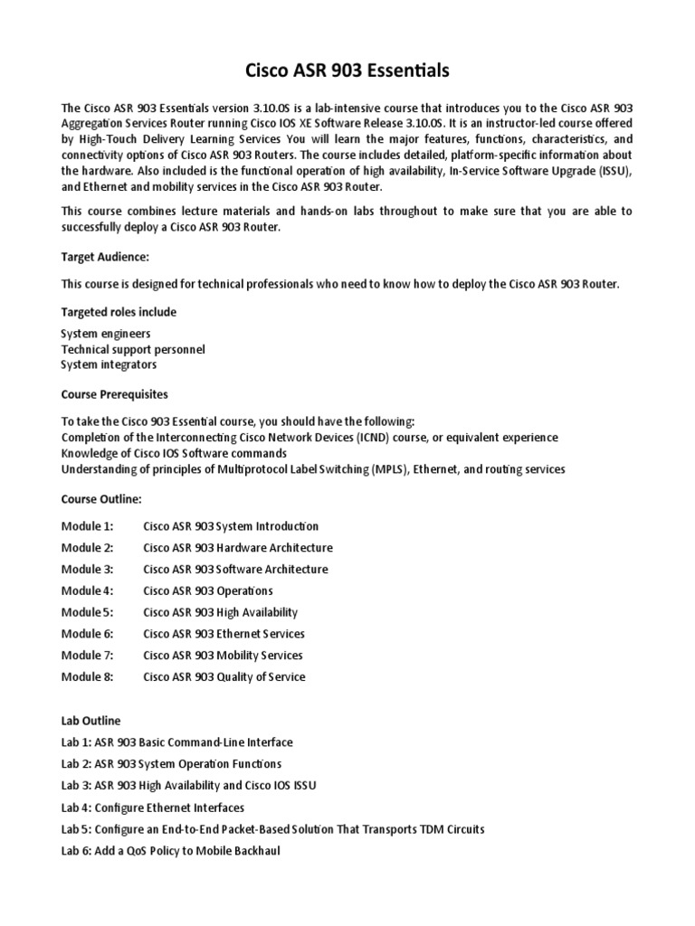 Cisco ASR 903 Essentials-Mapped With ASR920 | PDF | Computers