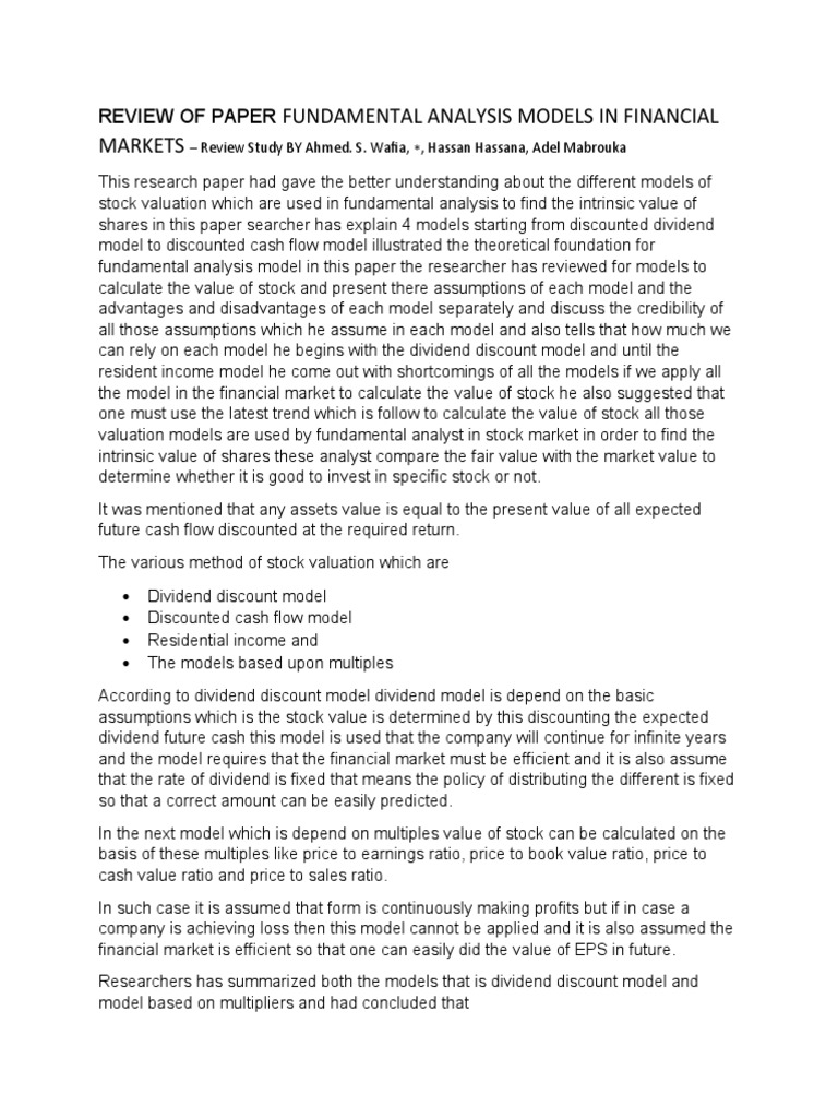 Fundamental Analysis Models in Financial Markets: Review of Paper | PDF ...
