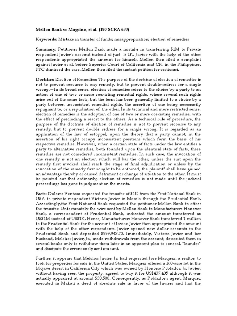 Mellon Bank Vs Magsino PDF Trust Law Legal Remedy