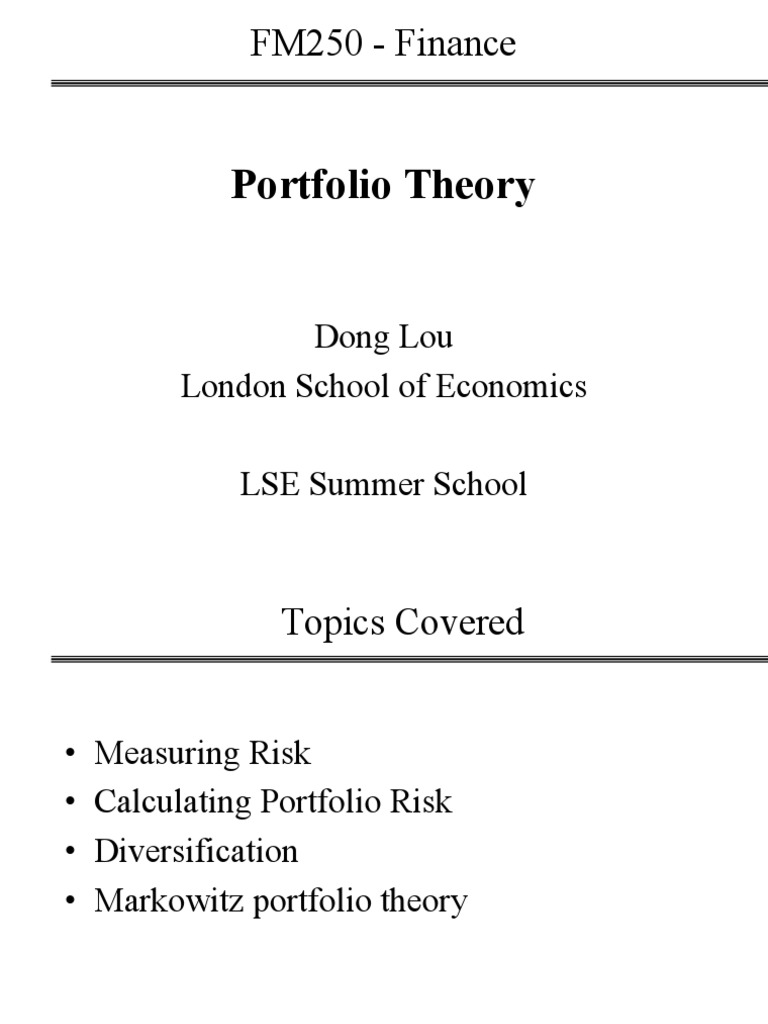 Lecture 3 Portfolio Theory PDF PDF Modern Portfolio Theory