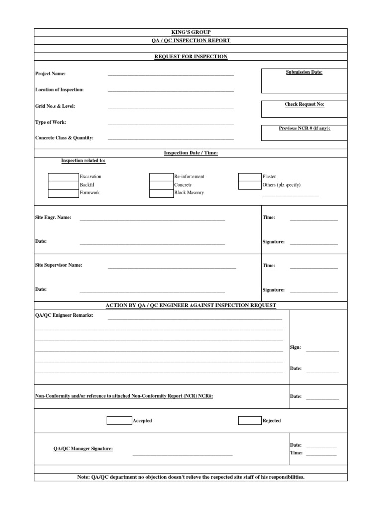 QA-QC Inspection Request Form | PDF | Architectural Elements ...