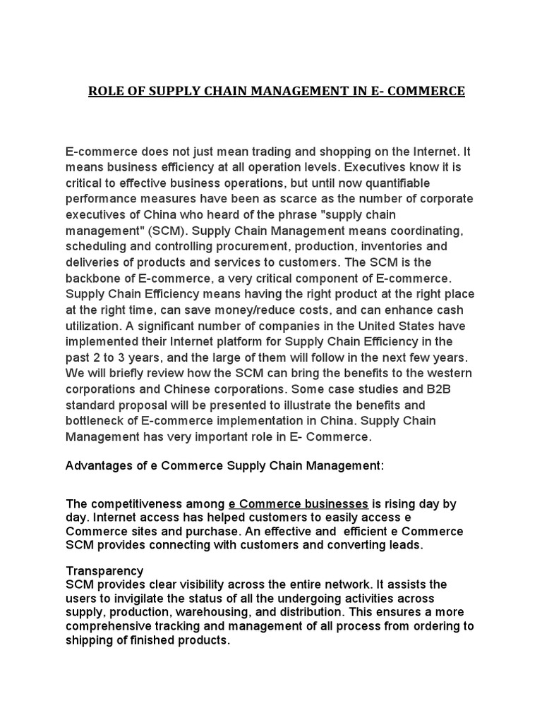 ROLE OF SUPPLY CHAIN MANAGEMENT IN E Commerce | PDF | Supply Chain ...
