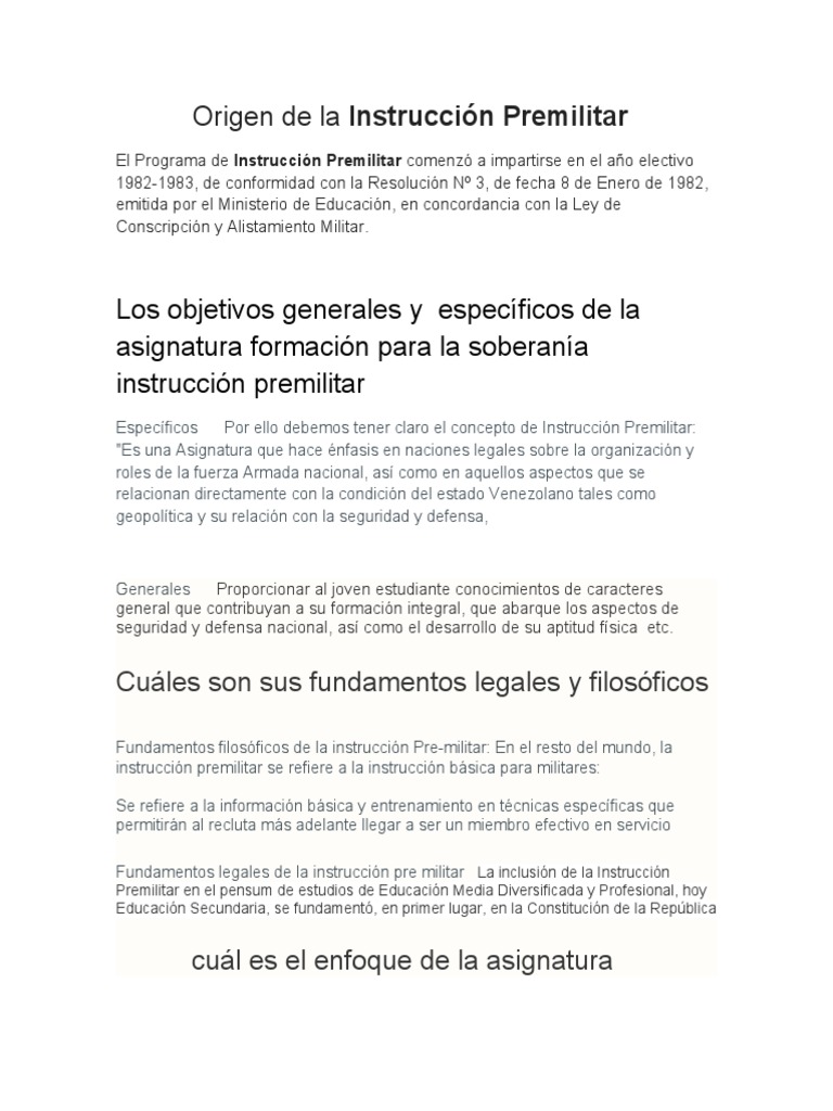 Origen de La Instrucción Premilitar | PDF | Ley Pública | Justicia
