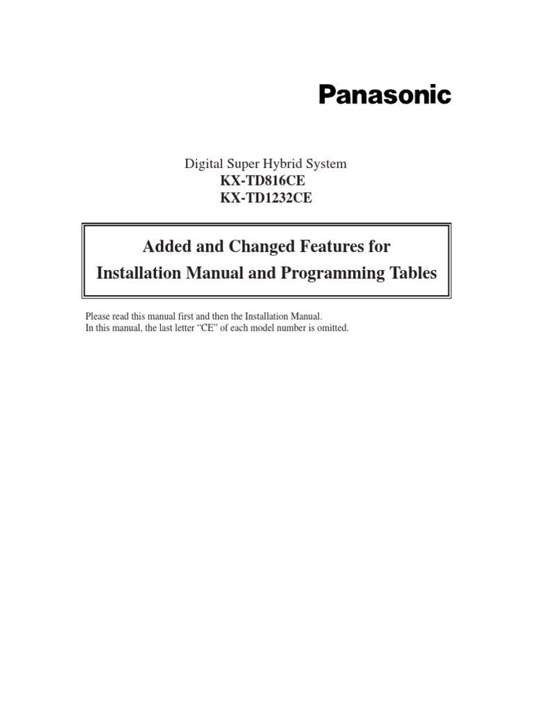 Added and Changed Features For Installation Manual and Programming ...