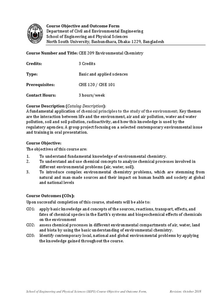 CEE 209 Course Objective and Outcome Form - October 2018 | PDF ...