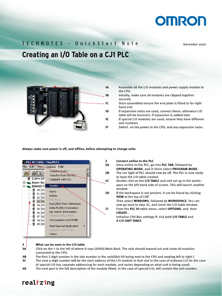 Creating an I/O Table for a CJ1 PLC: A Step-by-Step Guide | PDF | Input ...