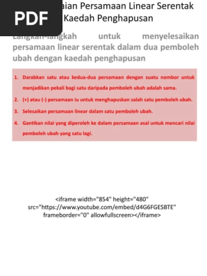 Penyelesaian Persamaan Linear Serentak Kaedah Penghapusan Pdf