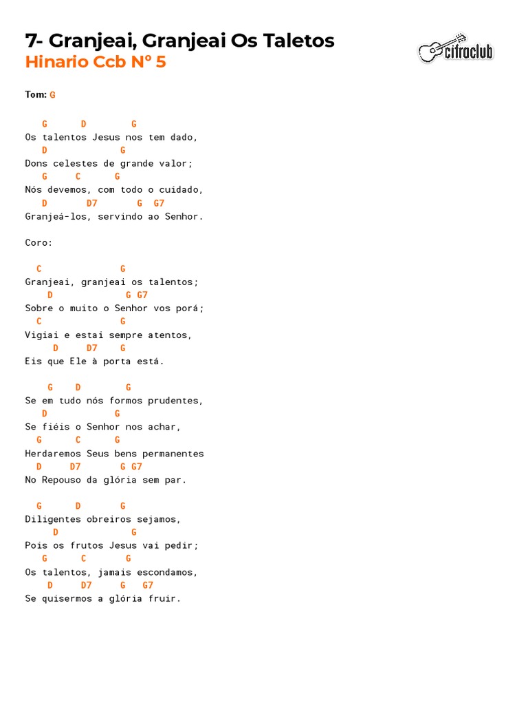 Hino 7: Granjeai os Talentos CCB | PDF
