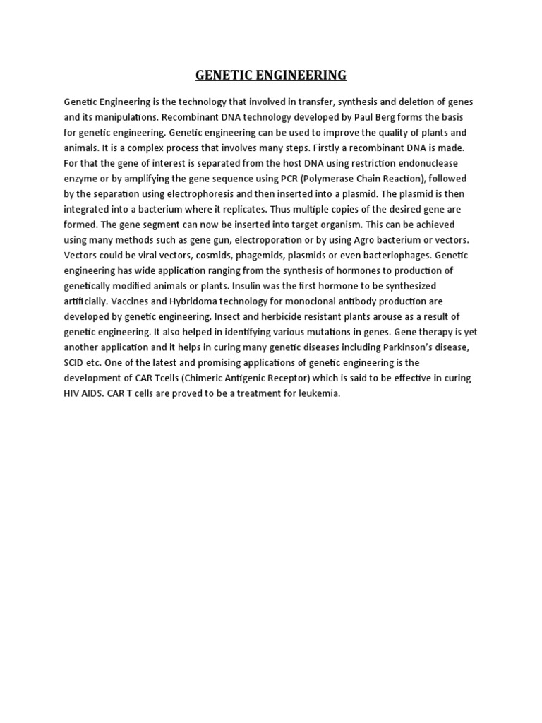 Overview of Genetic Engineering Techniques | PDF | Science & Mathematics