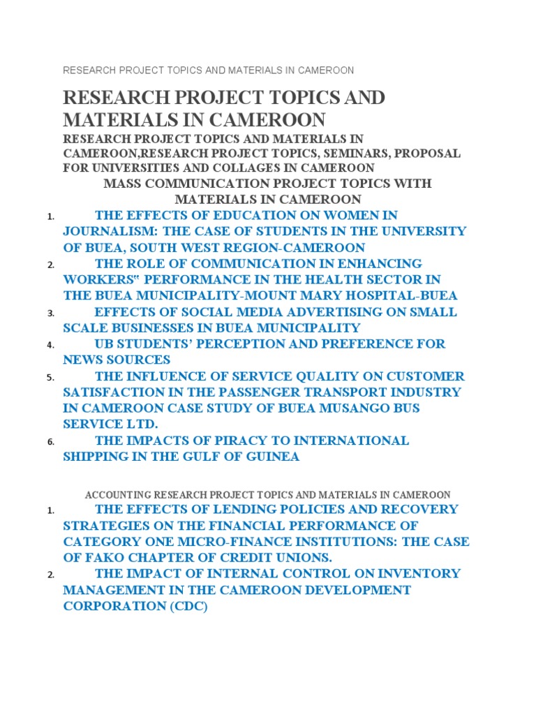 Mass Communication Project Topics With Materials in Cameroon | PDF 