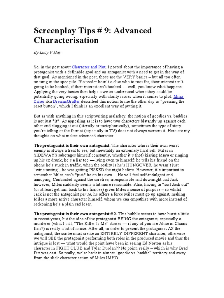 Screenplay Tip9. Advanced Characterisation (2010) | PDF
