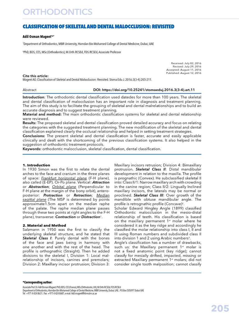 Skeletal and Dental Malocclusion Classification | PDF | Orthodontics ...