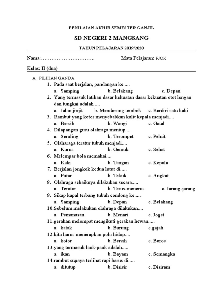 Persiapan Jitu Menghadapi UAS PJOK Kelas 12 Semester 1: Kumpulan Contoh Soal dan Pembahasan Mendalam