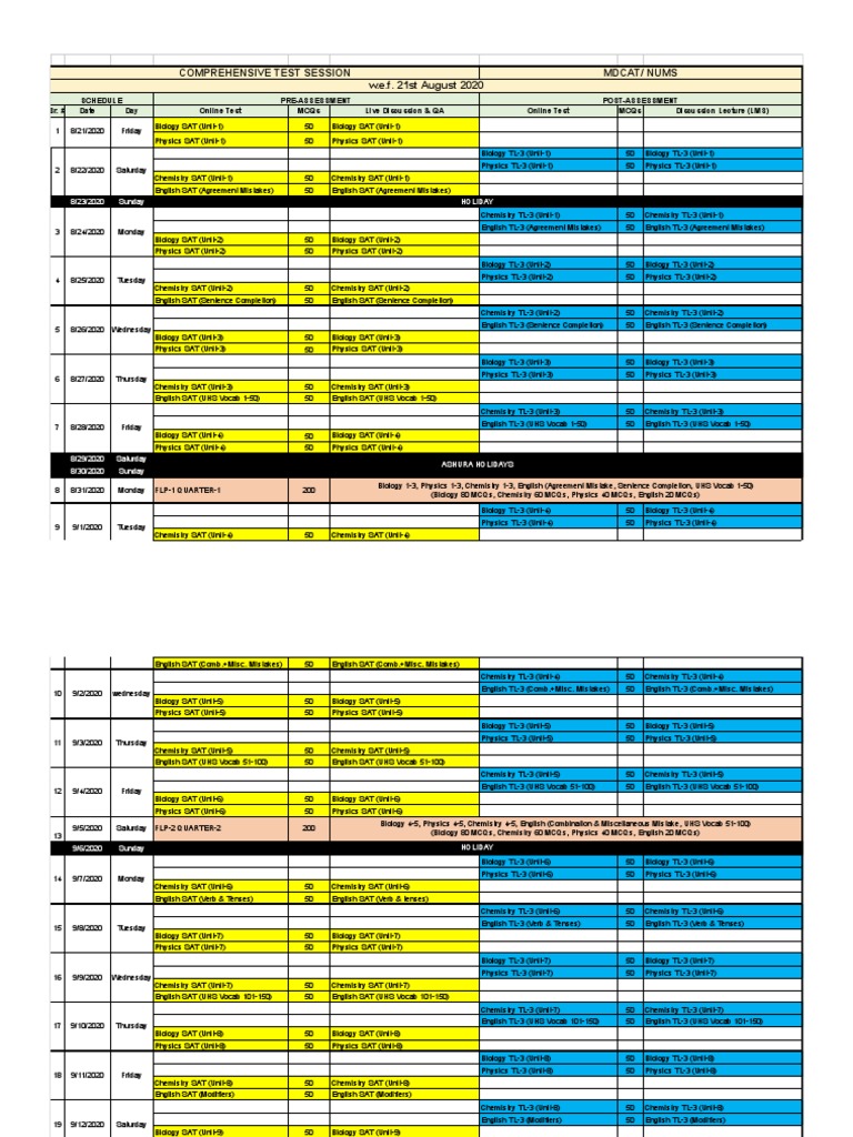 01 CTS KIPS Schedule MDCAT, NUMS, SET (210820) Download Free PDF