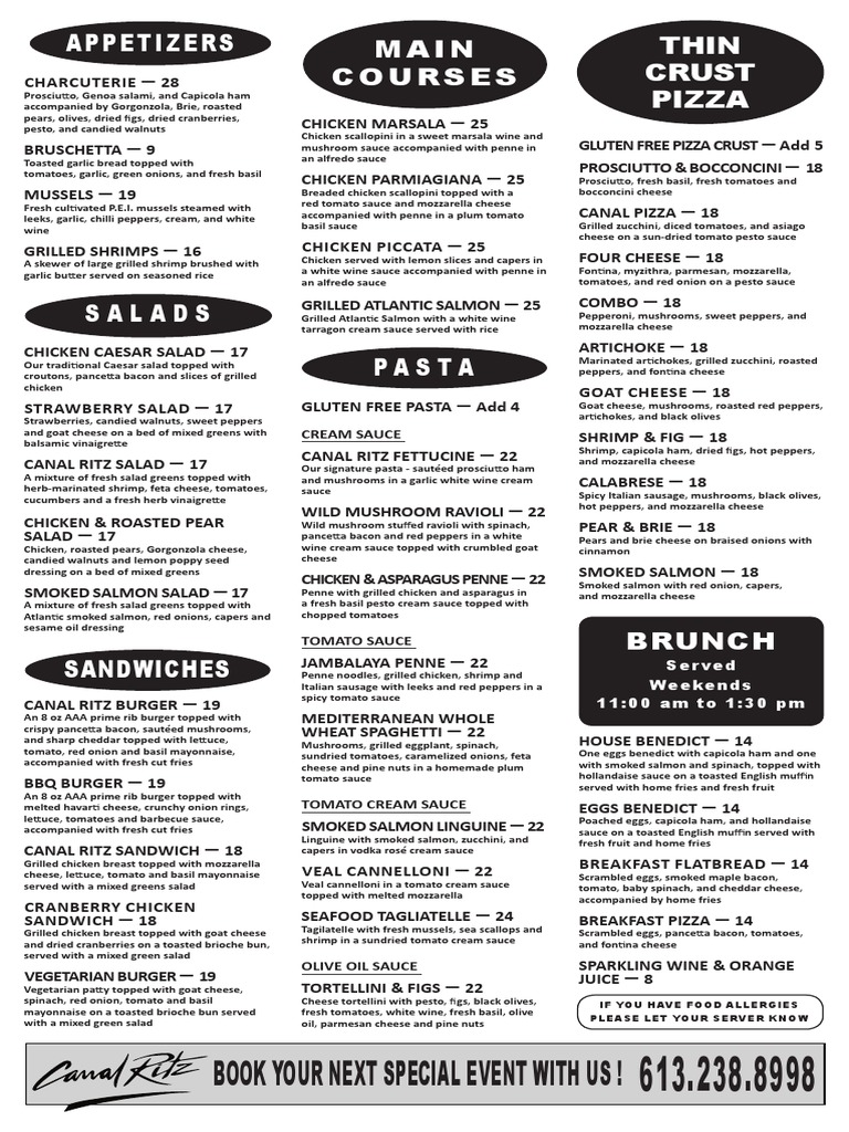 Canal Ritz Menu Highlights | PDF | Salad | Western Cuisine