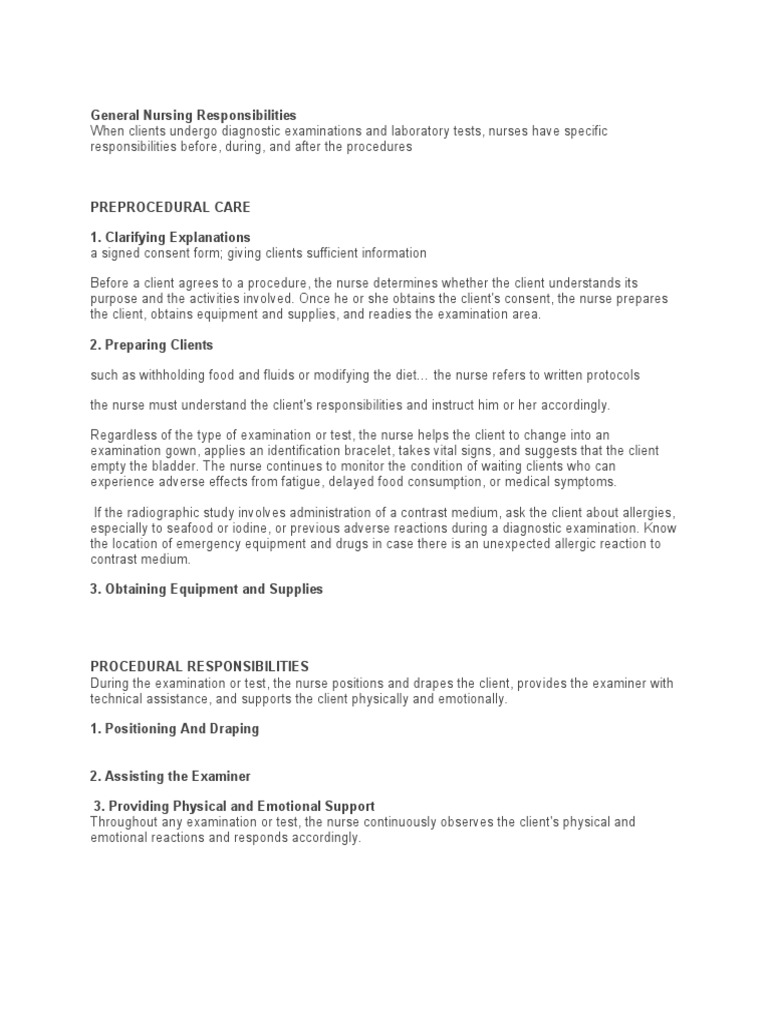 General Nursing Responsibilities PDF Endoscopy Nursing