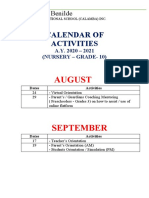 Saint Benilde Calendar of Activities