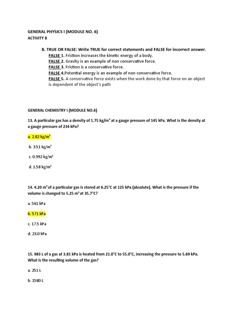Physics and Chemistry Module 6 | PDF | Gases | Pressure