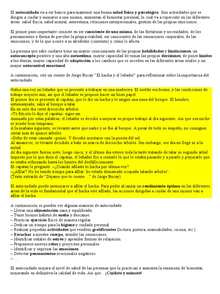 Autocuidado: Clave para el Bienestar | PDF | Las emociones | Autoestima