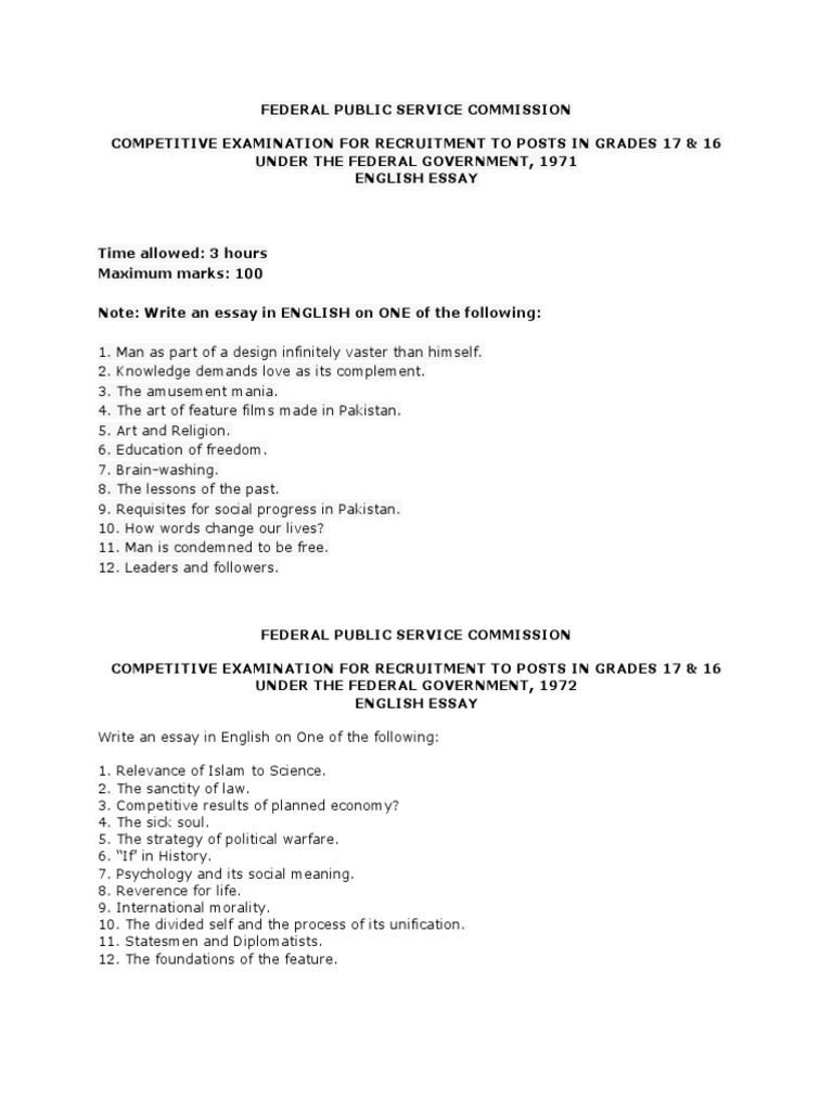 CSS English Essay Past Papers Overview | PDF | Pakistan | Essays